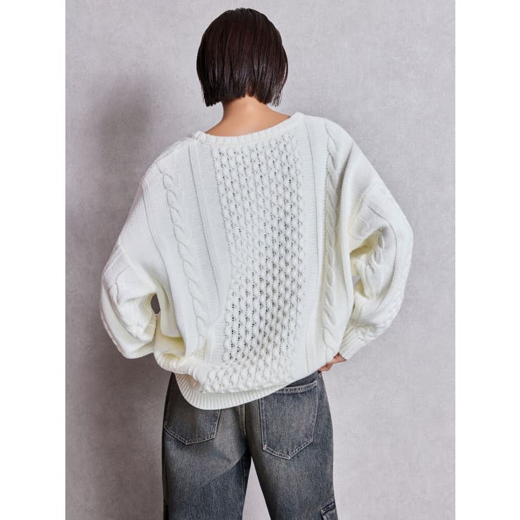 GGサガラ刺繍ケーブルニットトップス | GYDA | 詳細画像4 