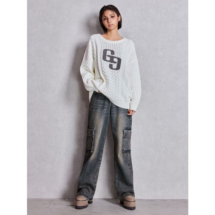 GGサガラ刺繍ケーブルニットトップス | GYDA | 詳細画像5 