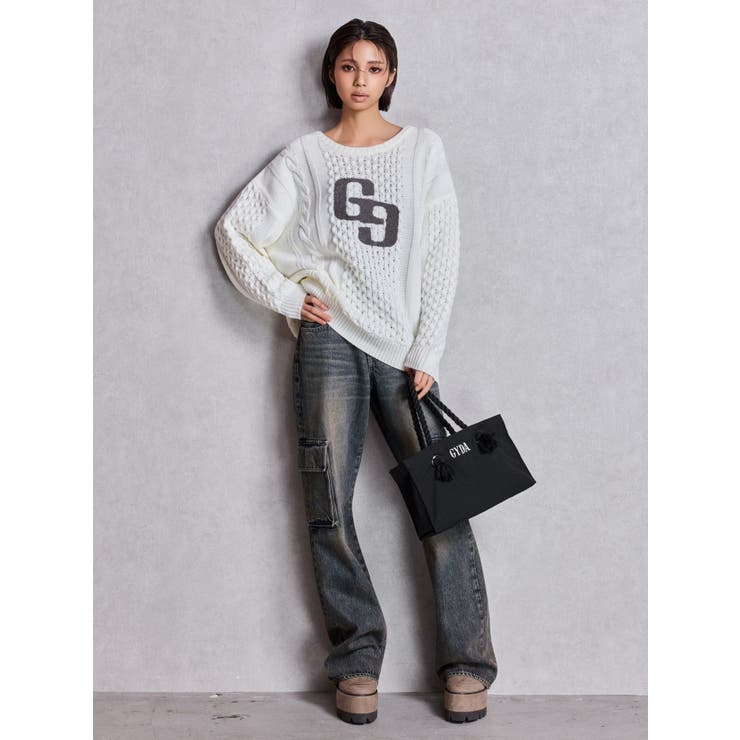 GGサガラ刺繍ケーブルニットトップス | GYDA | 詳細画像7 