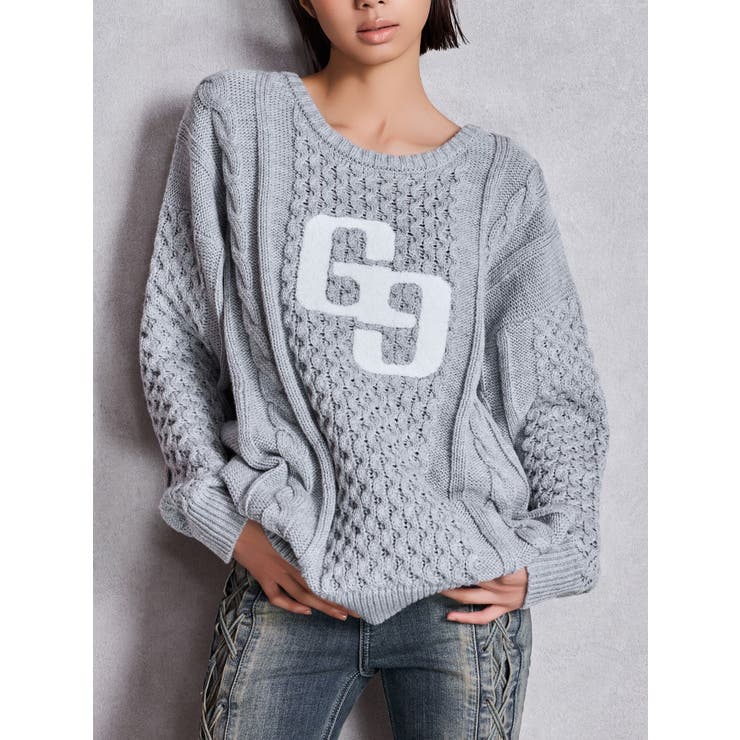 グレー | GGサガラ刺繍ケーブルニットトップス | GYDA