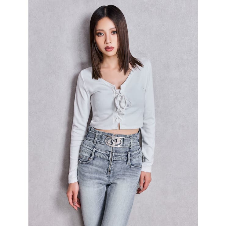 フロントレースアップショートトップス | GYDA | 詳細画像7 