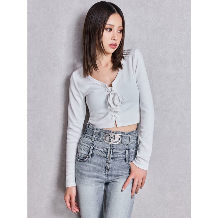 フロントレースアップショートトップス | GYDA | 詳細画像8 