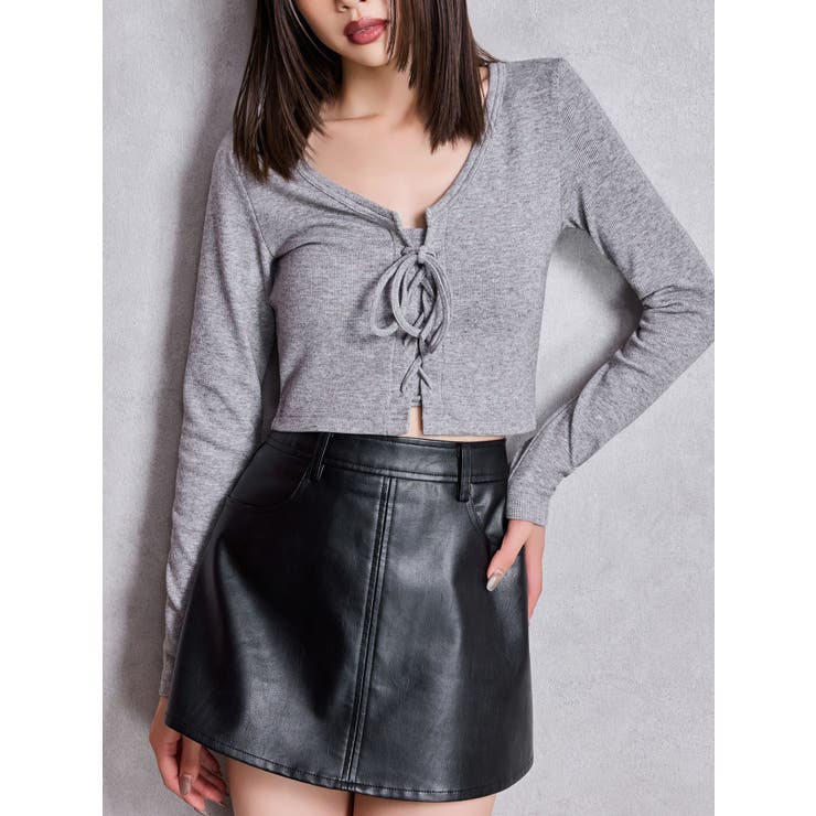 グレー | フロントレースアップショートトップス | GYDA