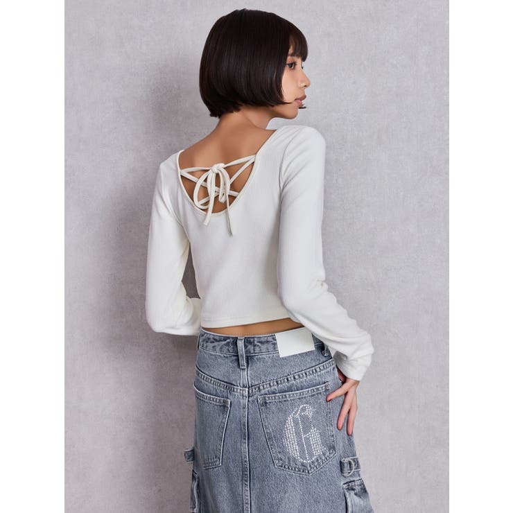 2WAYレースアップラメテレコトップス | GYDA | 詳細画像3 