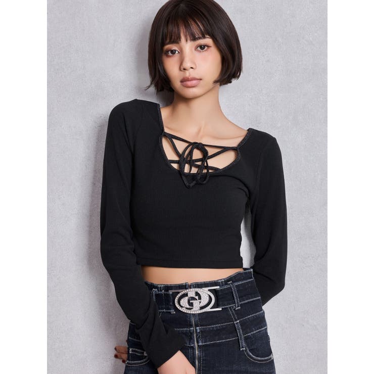 2WAYレースアップラメテレコトップス | GYDA | 詳細画像6 