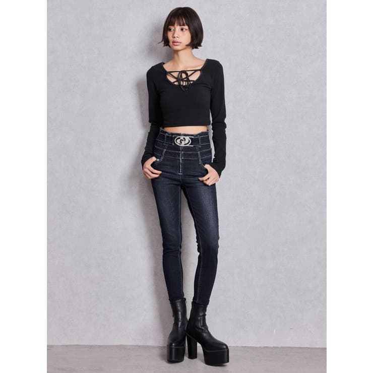 2WAYレースアップラメテレコトップス | GYDA | 詳細画像8 