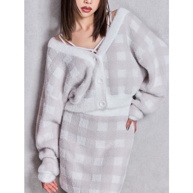 アイボリー | CHECK shaggyニットカーディガン | GYDA