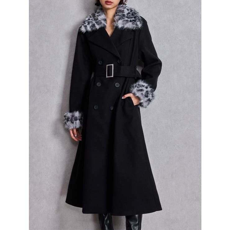 ブラック | ベルト付タイトエコファーロングコート | GYDA