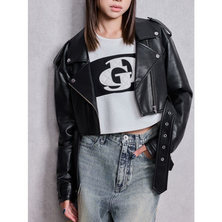 ブラック | Fake leather shortジャケット | GYDA