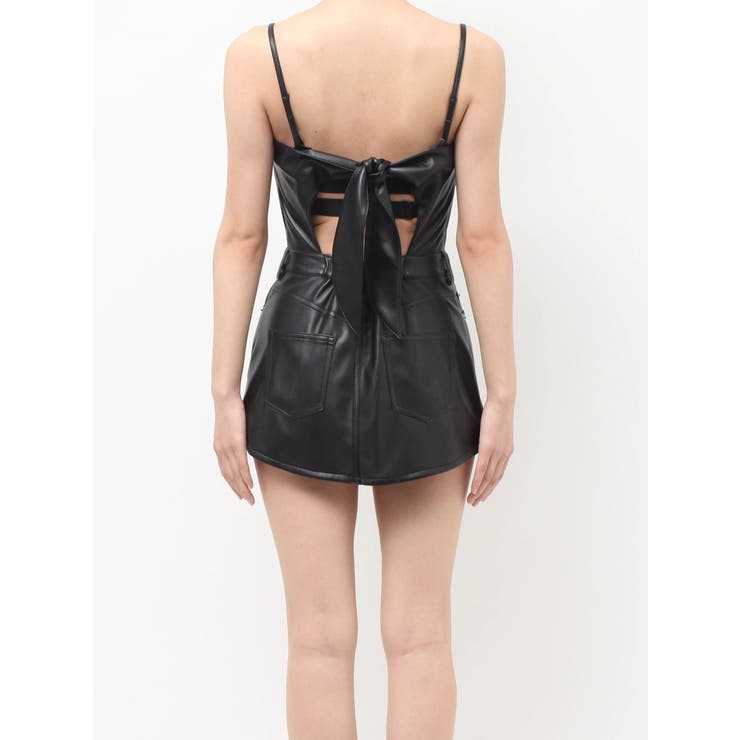 BACKリボンフェイクレザースカートライクミニワンピース | GYDA | 詳細画像10 