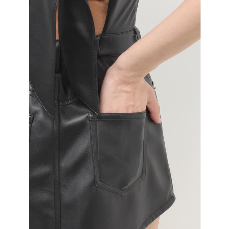 BACKリボンフェイクレザースカートライクミニワンピース | GYDA | 詳細画像12 