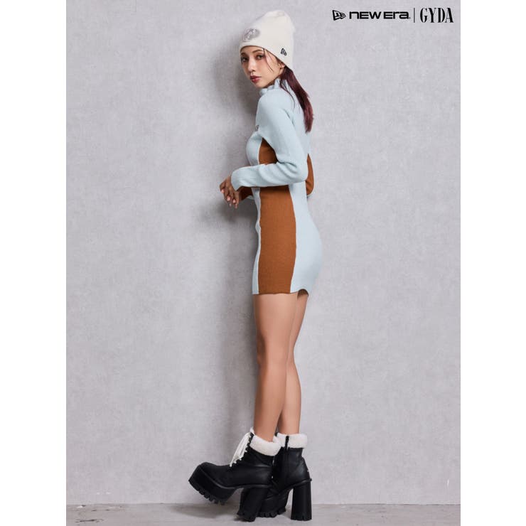 BICOLOR WIDE LINEハーフZIPニットワンピース | GYDA | 詳細画像15 