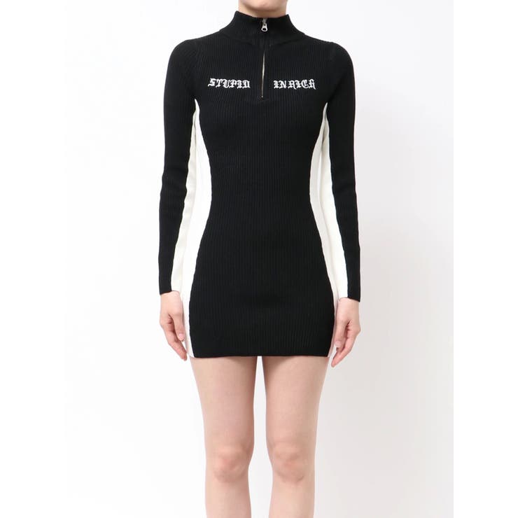 BICOLOR WIDE LINEハーフZIPニットワンピース | GYDA | 詳細画像18 