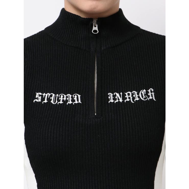 BICOLOR WIDE LINEハーフZIPニットワンピース | GYDA | 詳細画像21 