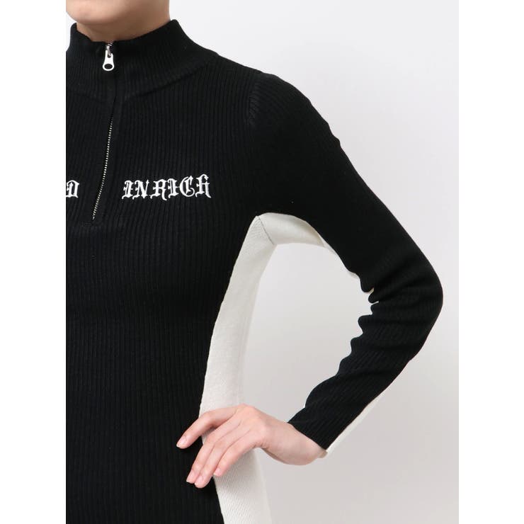 BICOLOR WIDE LINEハーフZIPニットワンピース | GYDA | 詳細画像22 