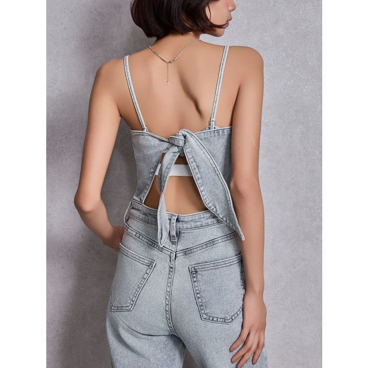BACKリボンデニムロンパース | GYDA | 詳細画像1 