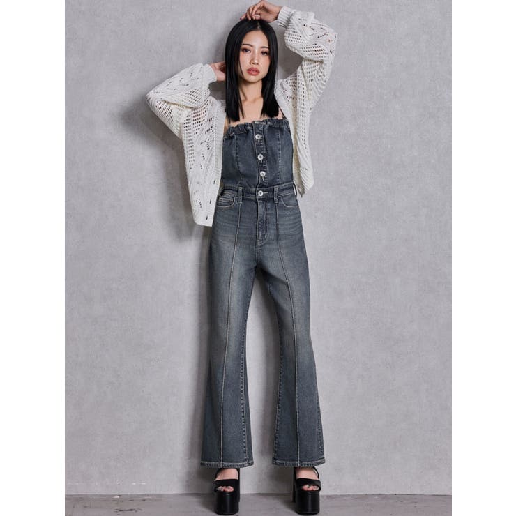 BACKリボンデニムロンパース | GYDA | 詳細画像18 