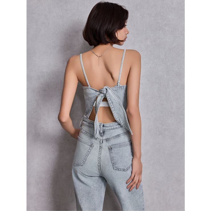 BACKリボンデニムロンパース | GYDA | 詳細画像4 