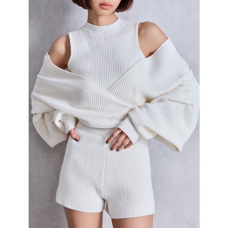 アイボリー | アームギャザーレイヤードニットロンパース | GYDA