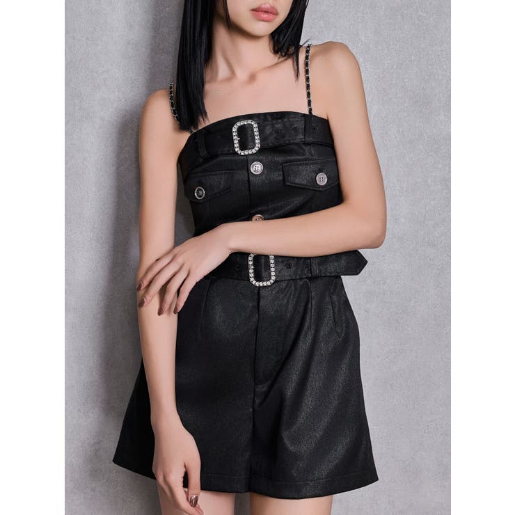 ブラック | W BELT GLITTERロンパース | GYDA