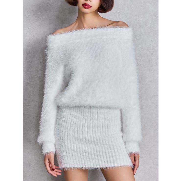 オフホワイト | オフショルデザインシャギーニットワンピース | GYDA