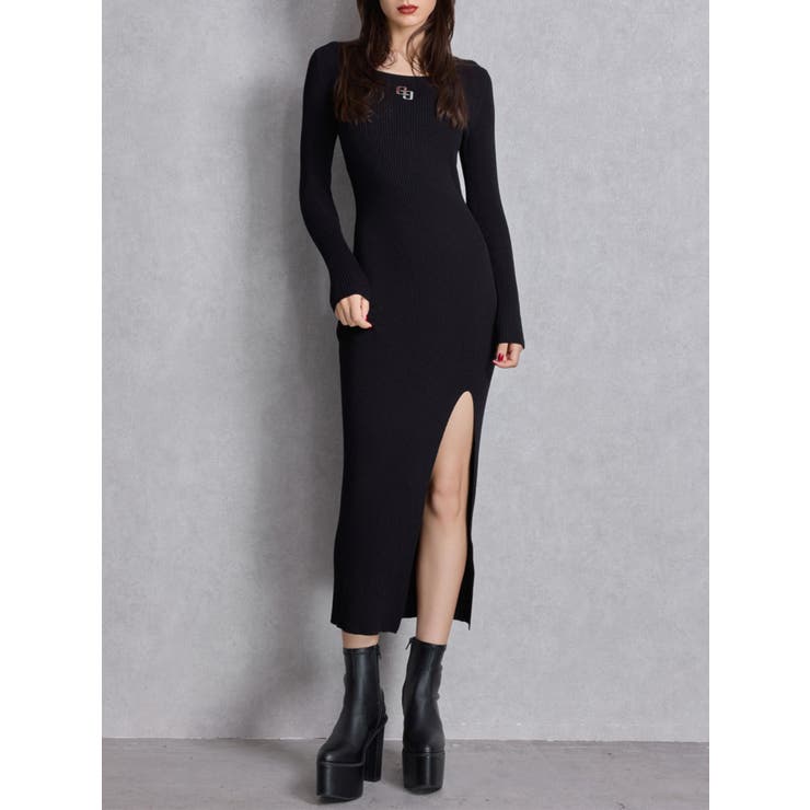 GGプレート long sleeve LONGニットワンピース | GYDA | 詳細画像1 