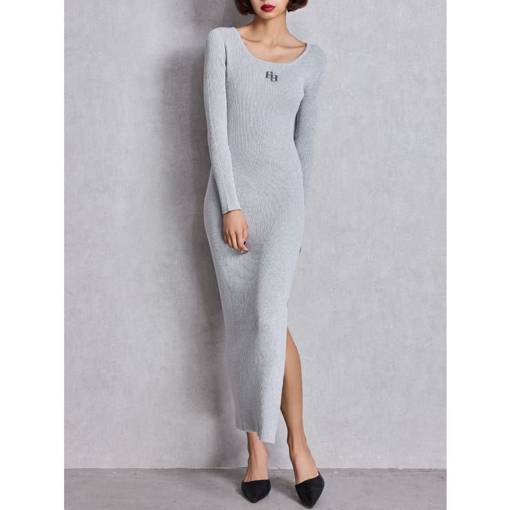 シルバー | GGプレート long sleeve LONGニットワンピース | GYDA