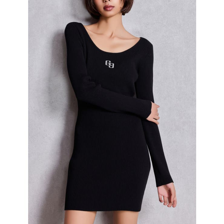 ブラック | GGプレート long sleeveニットワンピース | GYDA