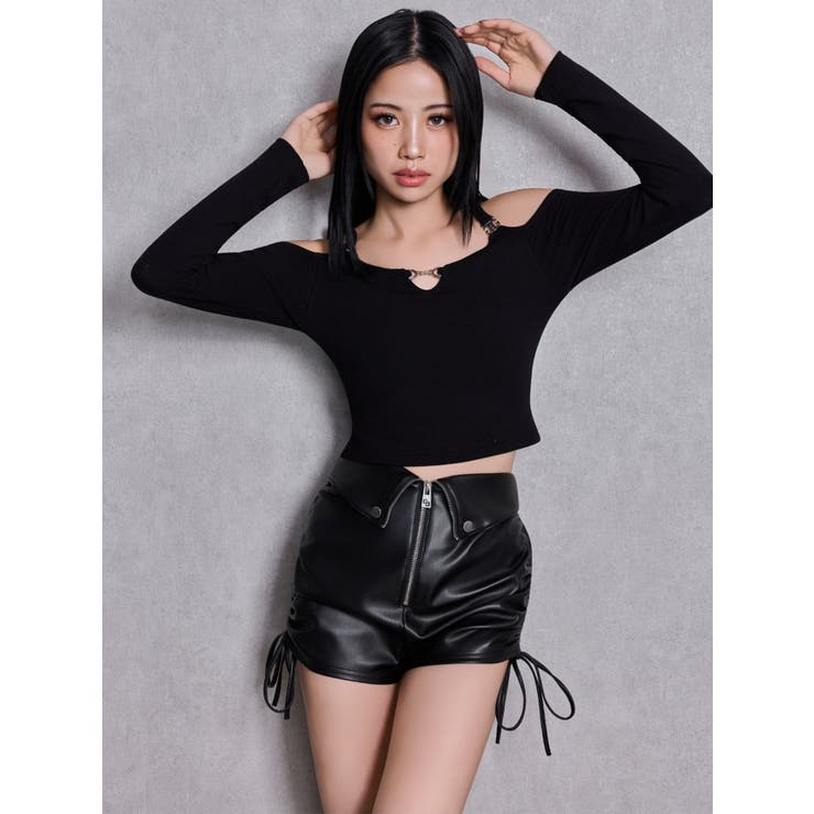 GG drawstring fake leatherショートパンツ | GYDA | 詳細画像8 