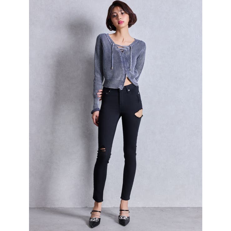 ミドルウエストSIDE RIPPEDカラースキニーパンツ | GYDA | 詳細画像3 