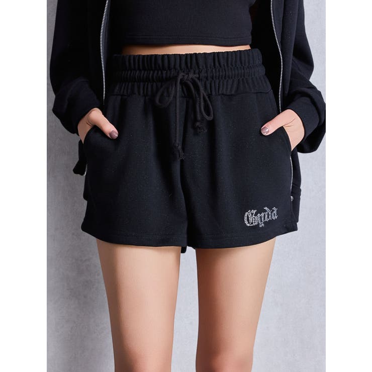 ブラック | NEW ラインストーンGYDAラメショートパンツ | GYDA