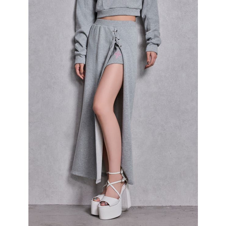 sacred edge crossレースアップロングスリットスウェットスカート | GYDA | 詳細画像12 