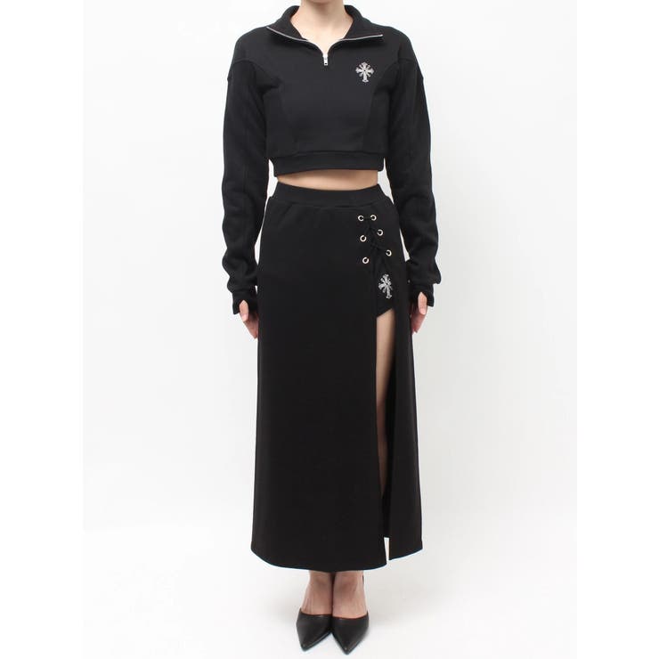 sacred edge crossレースアップロングスリットスウェットスカート | GYDA | 詳細画像22 