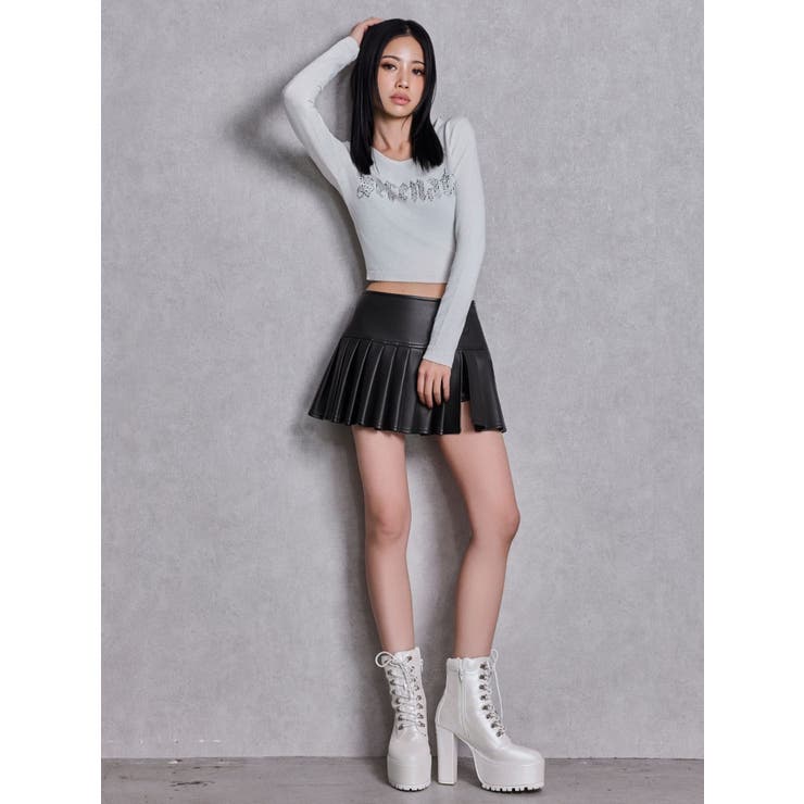 スリットフェイクレザープリーツスカートライクショートパンツ | GYDA | 詳細画像5 