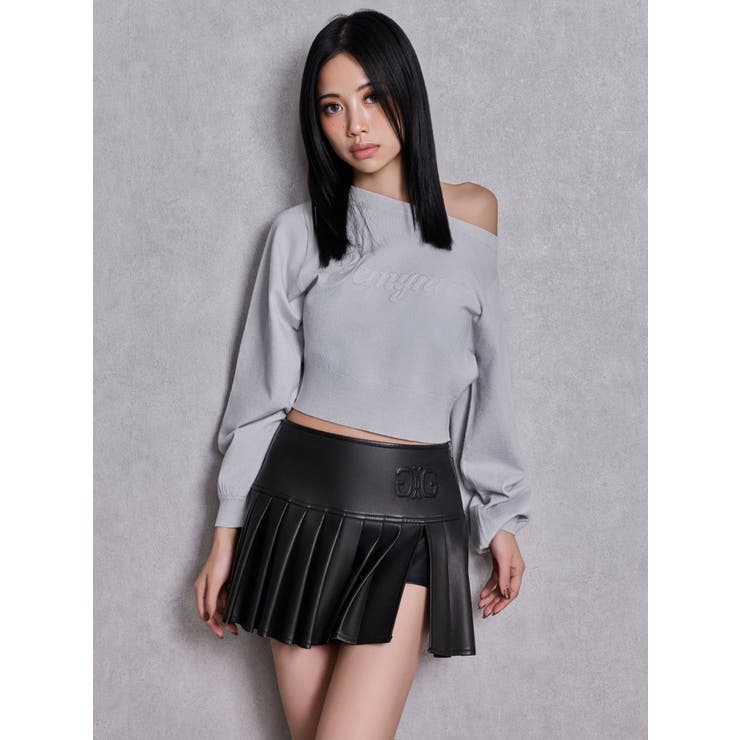 スリットフェイクレザープリーツスカートライクショートパンツ | GYDA | 詳細画像9 