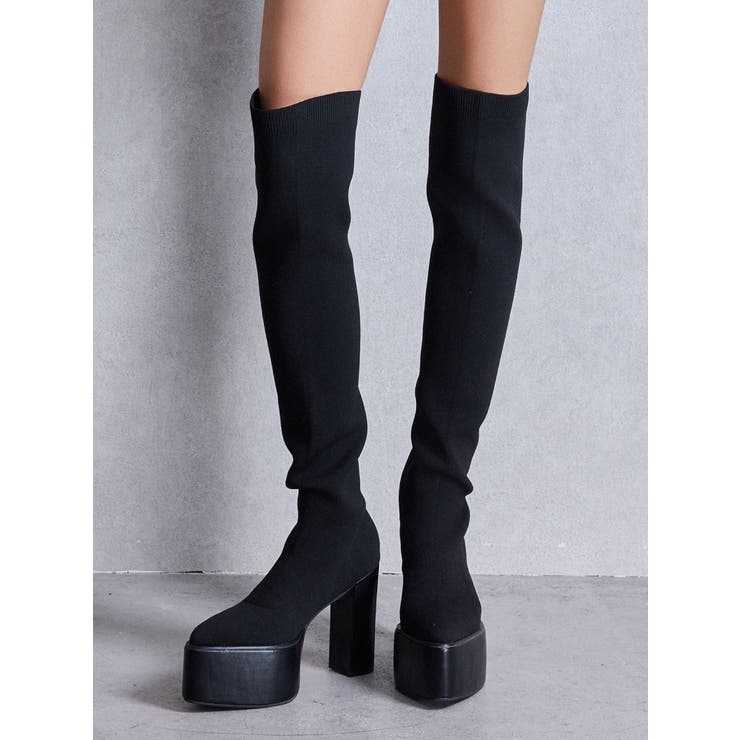 チャンキーソール KNEEニットブーツ | GYDA | 詳細画像1 