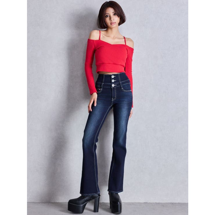 NEWハイウエストBACKクロスフレアパンツ | GYDA | 詳細画像4 