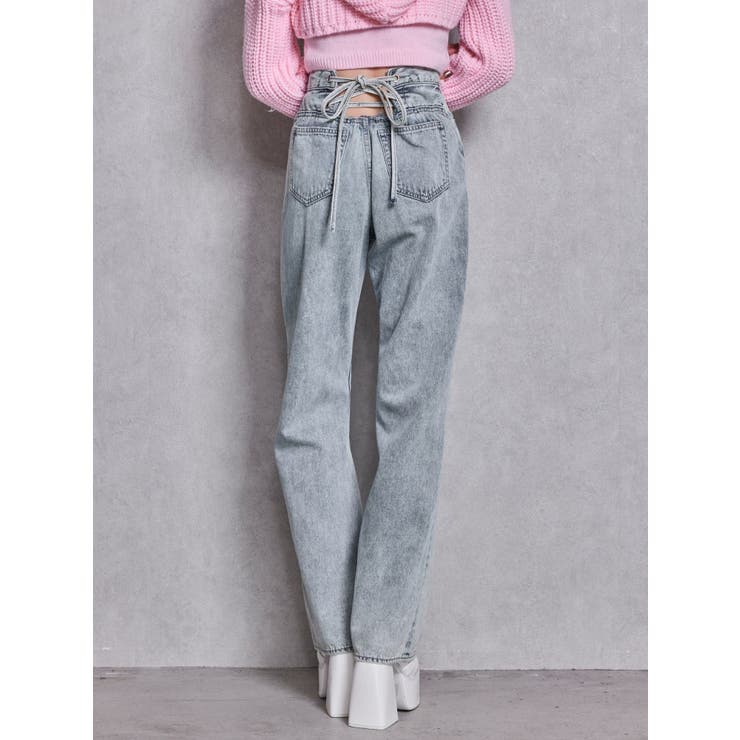 ハイウエストBACK LACE UPストレートデニムパンツ | GYDA | 詳細画像1 