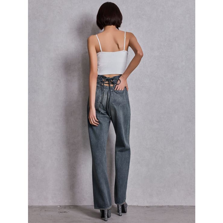 ハイウエストBACK LACE UPストレートデニムパンツ | GYDA | 詳細画像10 