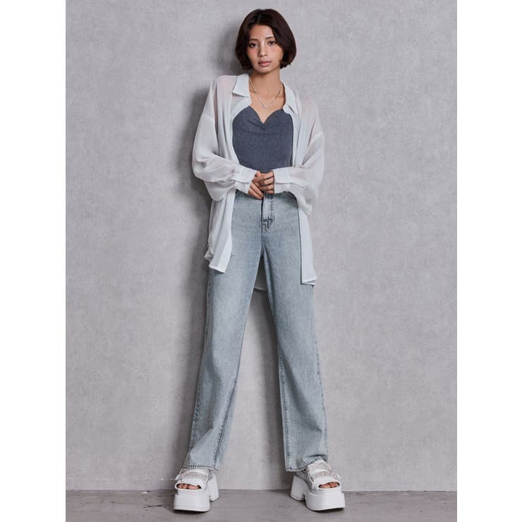 ハイウエストBACK LACE UPストレートデニムパンツ | GYDA | 詳細画像18 