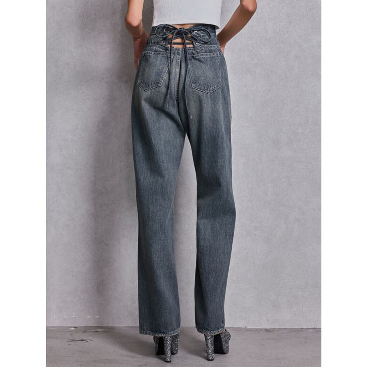 ハイウエストBACK LACE UPストレートデニムパンツ | GYDA | 詳細画像22 