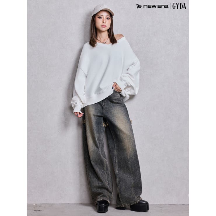 ハイウエストBACK CROSS POINTワイドデニムパンツ | GYDA | 詳細画像15 