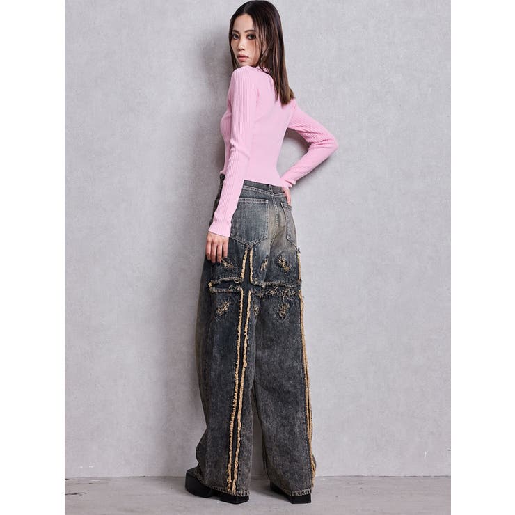 ハイウエストBACK CROSS POINTワイドデニムパンツ | GYDA | 詳細画像19 