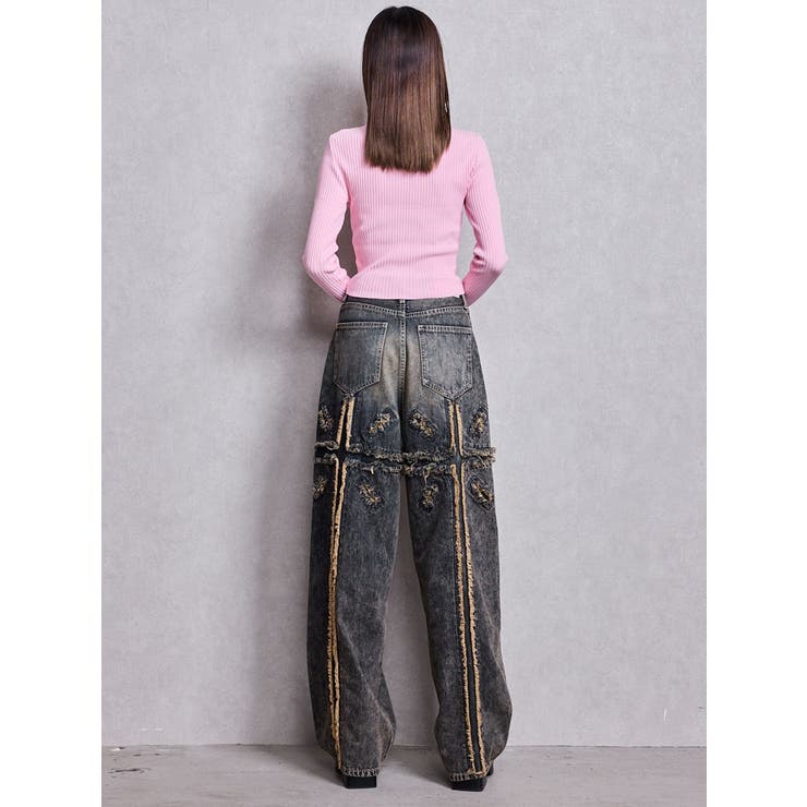 ハイウエストBACK CROSS POINTワイドデニムパンツ | GYDA | 詳細画像20 