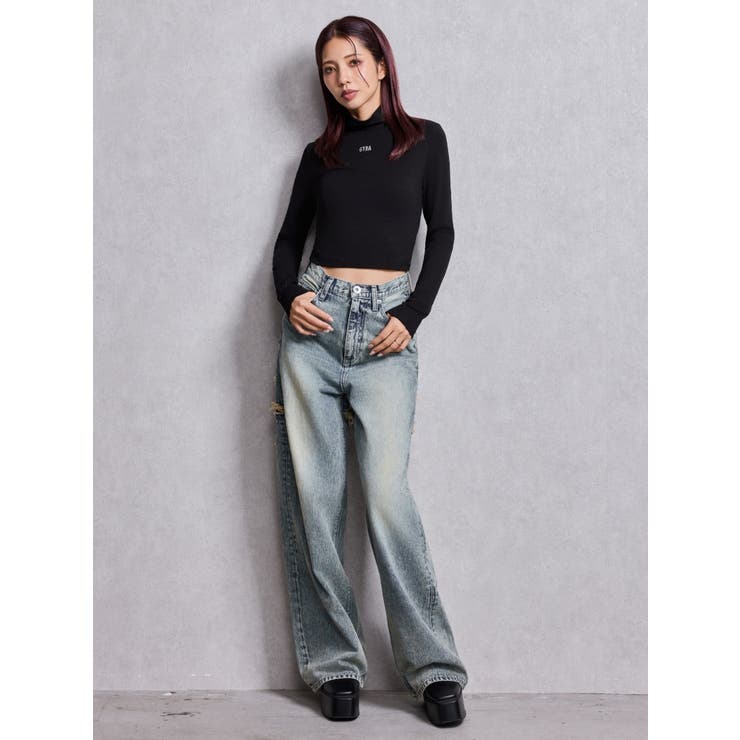 ハイウエストBACK CROSS POINTワイドデニムパンツ | GYDA | 詳細画像23 