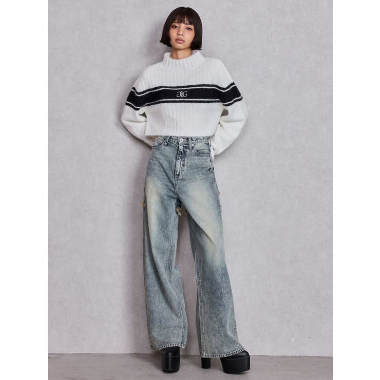 ハイウエストBACK CROSS POINTワイドデニムパンツ | GYDA | 詳細画像3 