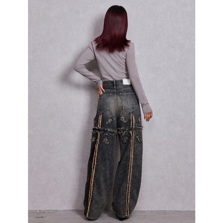 ハイウエストBACK CROSS POINTワイドデニムパンツ | GYDA | 詳細画像30 