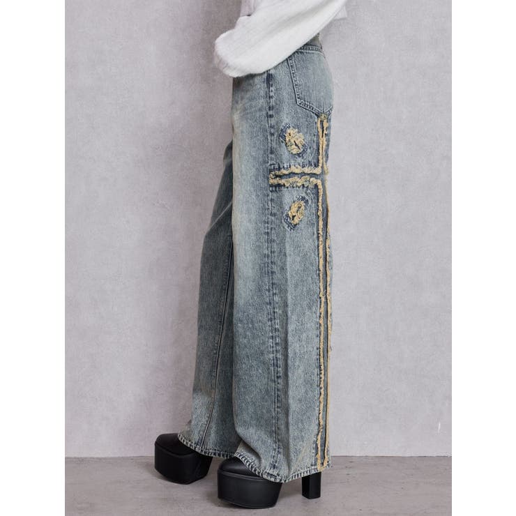 ハイウエストBACK CROSS POINTワイドデニムパンツ | GYDA | 詳細画像37 