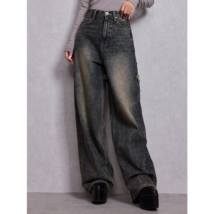 ハイウエストBACK CROSS POINTワイドデニムパンツ | GYDA | 詳細画像39 