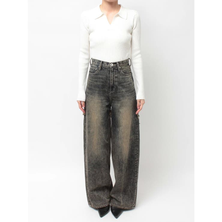 ハイウエストBACK CROSS POINTワイドデニムパンツ | GYDA | 詳細画像50 